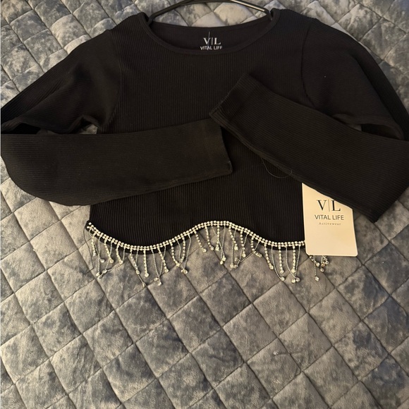 Vlado Tops - Vital Life Black Beaded Hem Women's Sweatshirt
